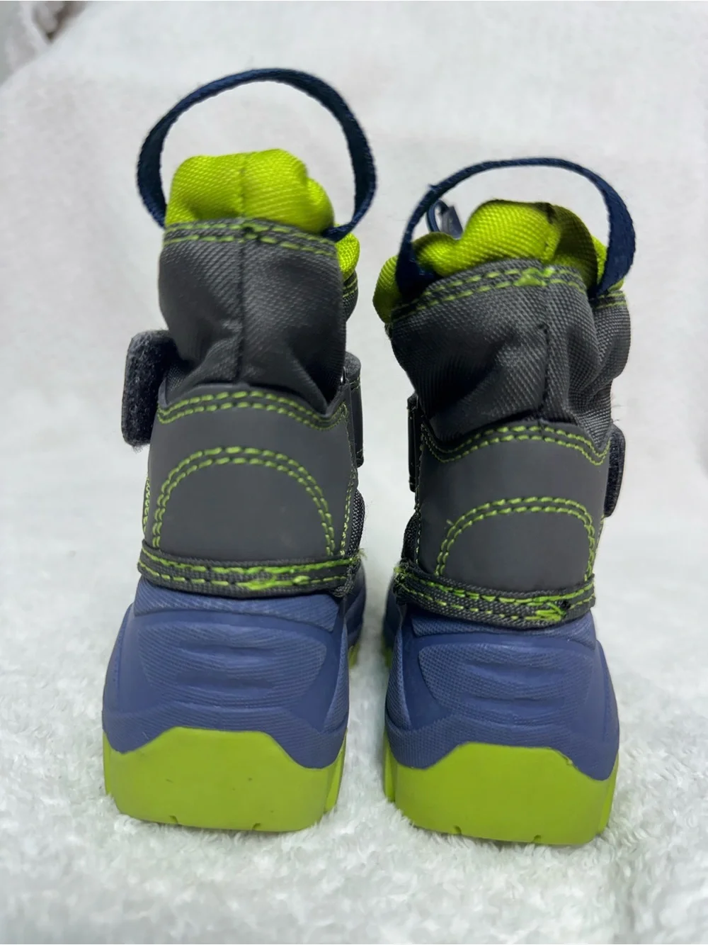 Cat & Jack Navy and Lime Monster-Trim Kids Snow Boots
